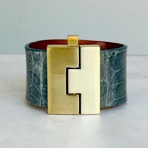 Wide Alligator Jigsaw Bracelet - Blue/Grey